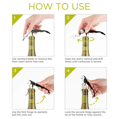 Double Hinged Waiters Corkscrew With Foil Cutter For Parties-Wine and Whiskey Decanter