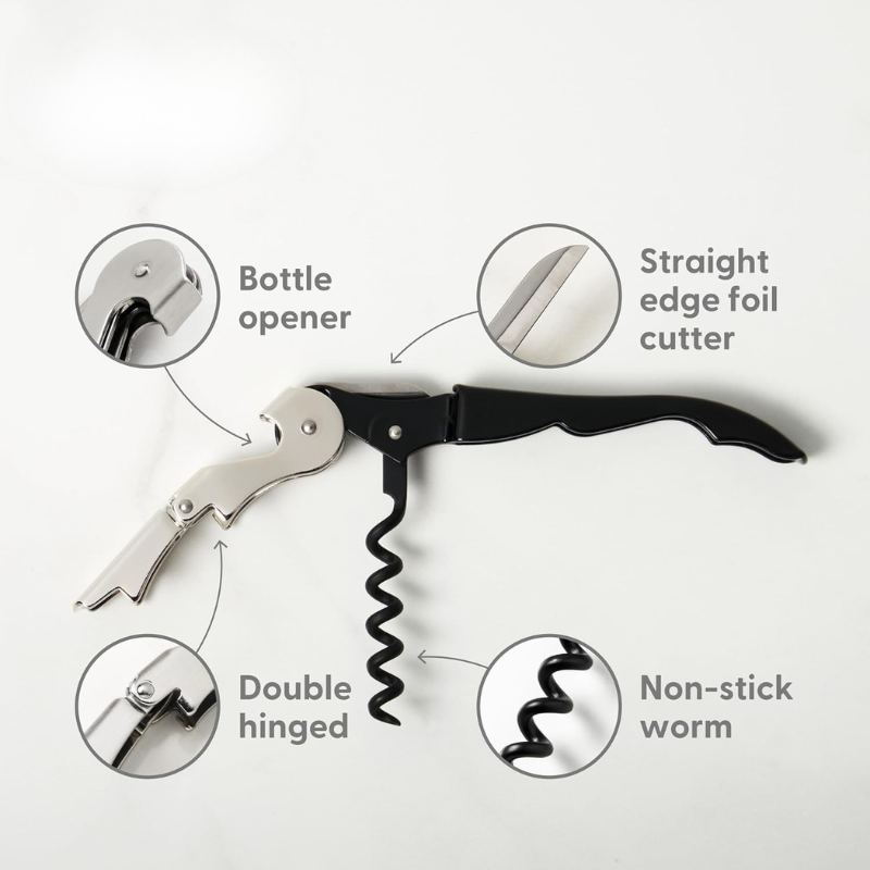 Double Hinged Waiters Corkscrew With Foil Cutter For Parties
