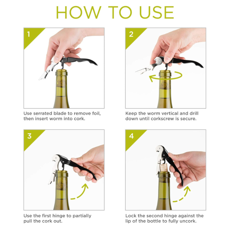 Double Hinged Waiters Corkscrew Stainless Steel Wine Opener-Wine and Whiskey Decanter