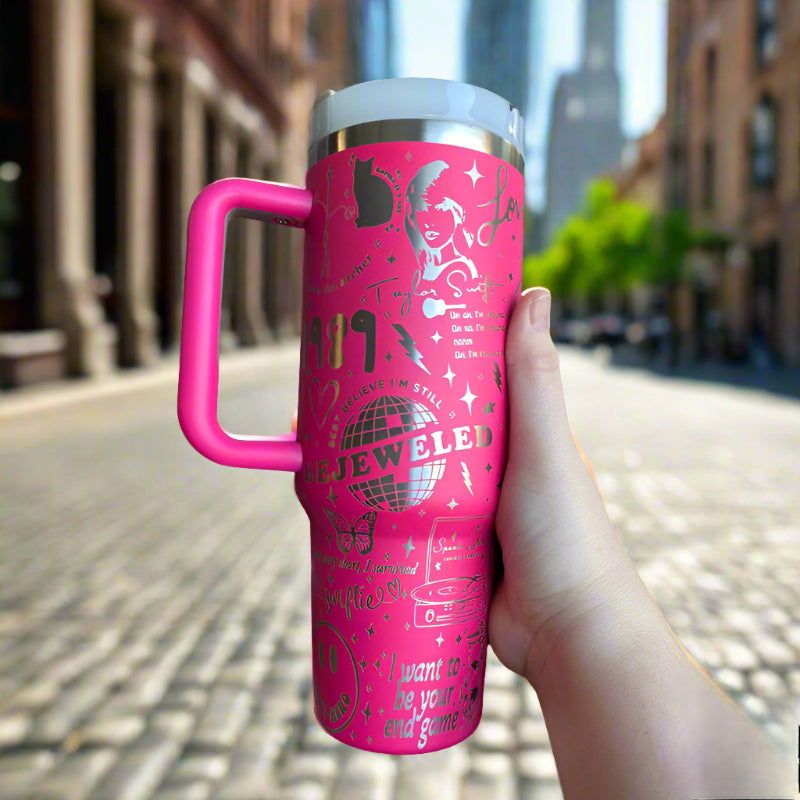 40oz T S Album Themed Engraved Tumbler With Handle-Wine and Whiskey Decanter