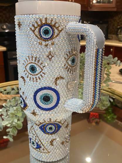 40Oz Opal Evil Eye Bling Tumbler-Wine and Whiskey Decanter