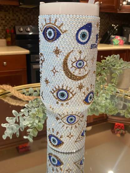 40Oz Opal Evil Eye Bling Tumbler-Wine and Whiskey Decanter