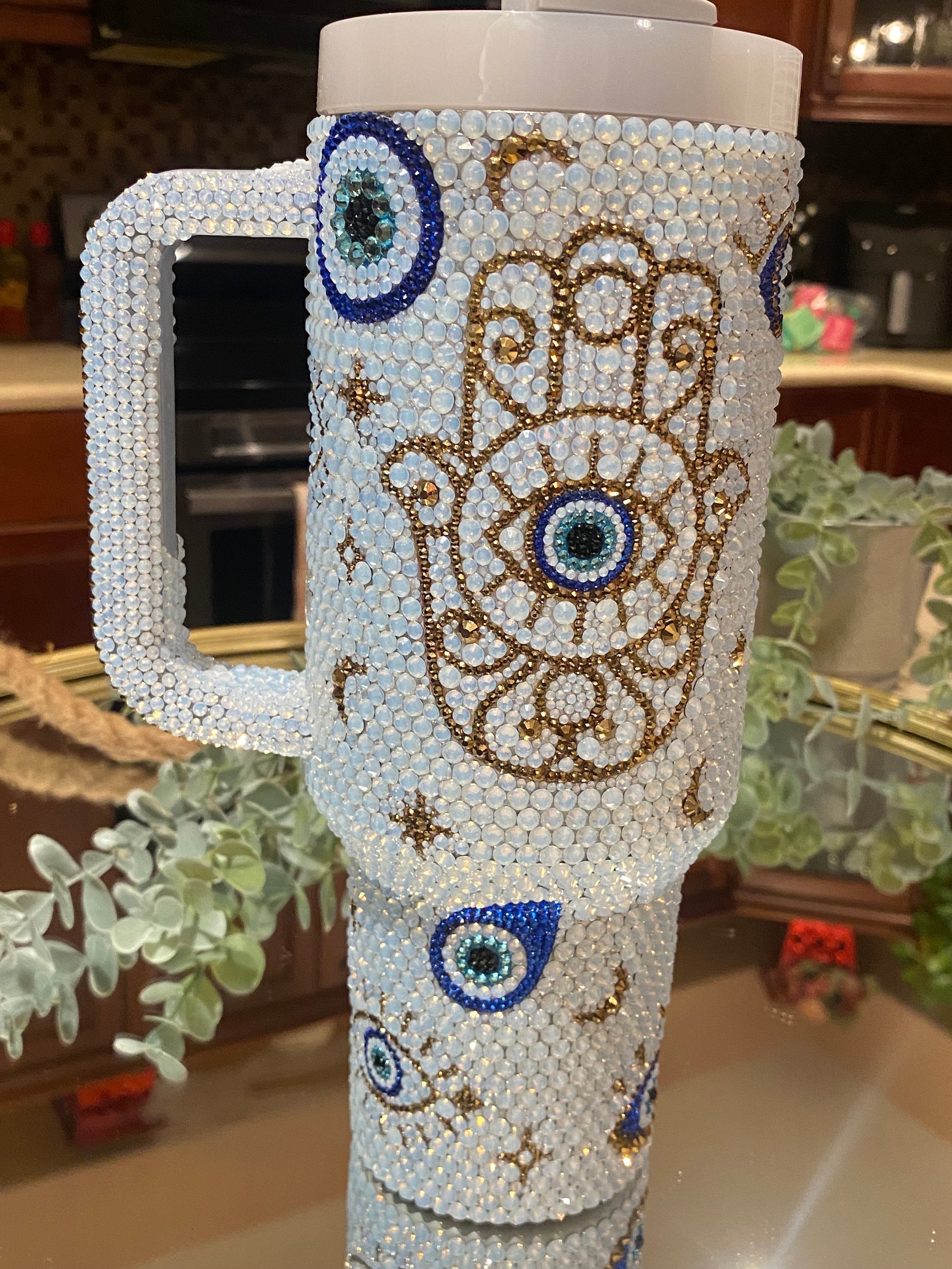 40 Oz Opal Crystal Embellished Tumbler With Handle-Wine and Whiskey Decanter