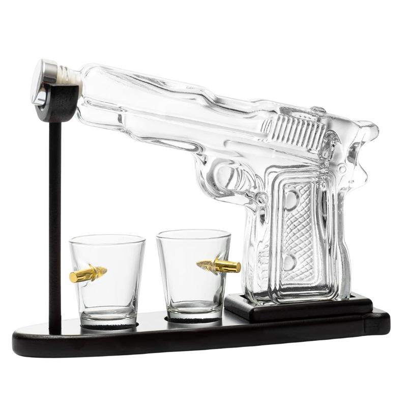Flag Pistol Whiskey Decanter Set With Bullet Glasses-Wine and Whiskey Decanter