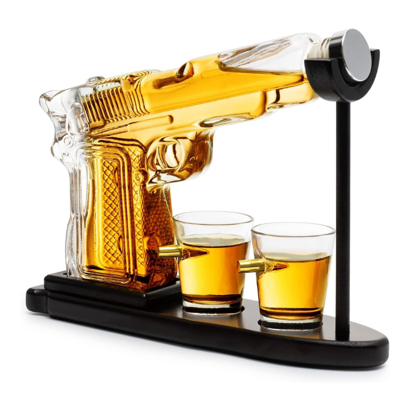 Flag Pistol Whiskey Decanter Set With Bullet Glasses