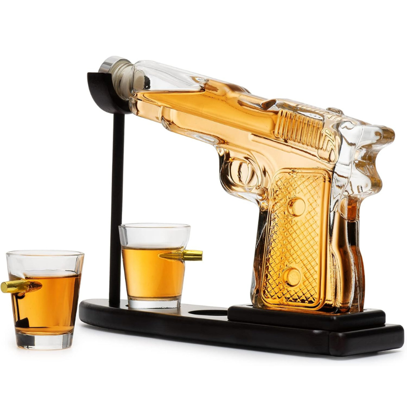 Flag Pistol Whiskey Decanter Set With Bullet Glasses