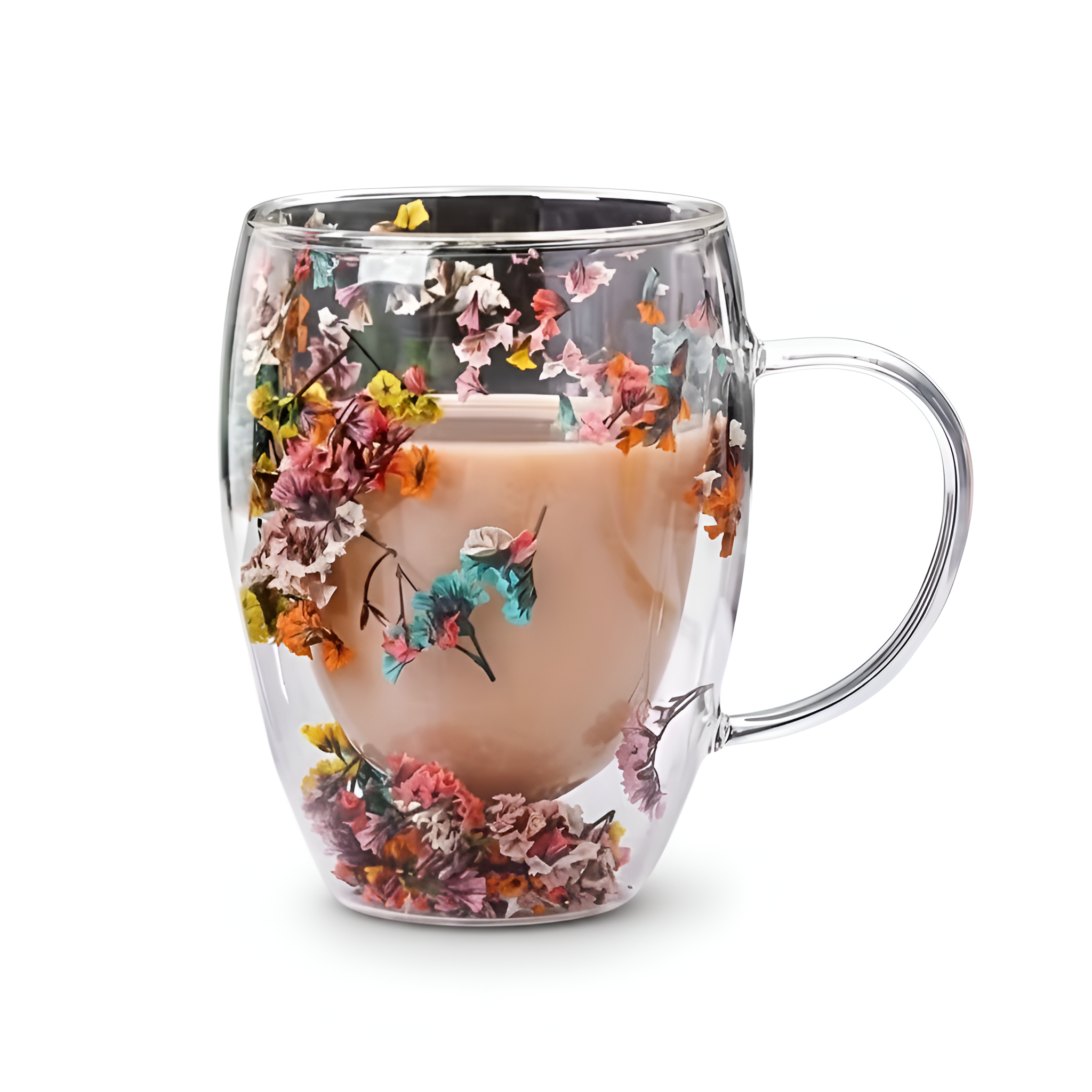 Floral Double Wall Insulated Glass Cup