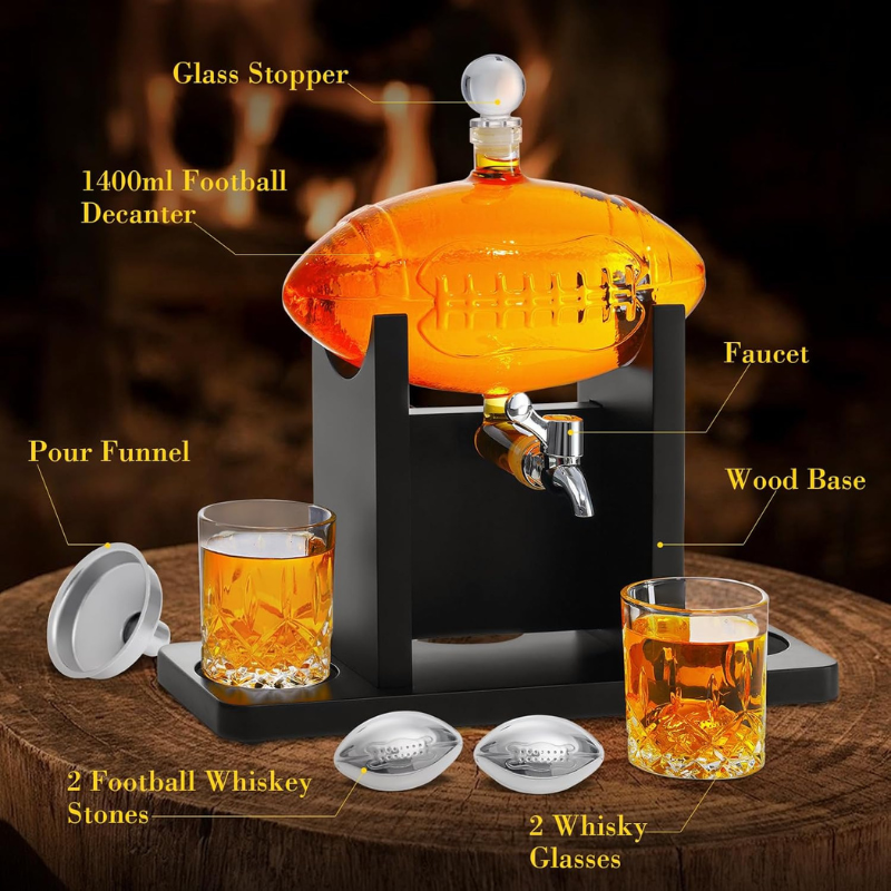 Football Whiskey Decanter Set Sports Barware Gift-Wine and Whiskey Decanter