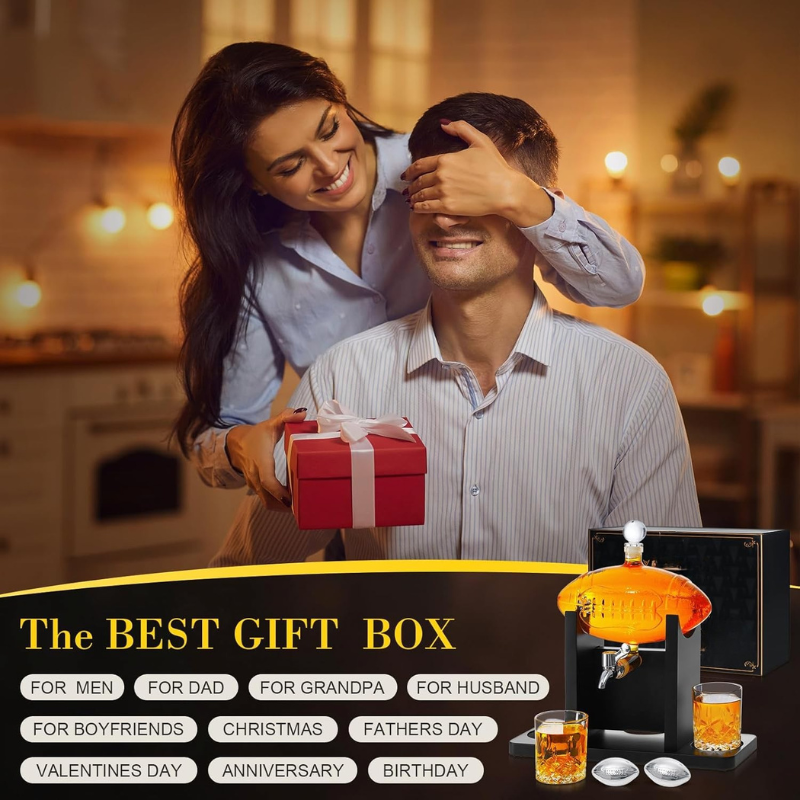 Football Whiskey Decanter Set Sports Barware Gift-Wine and Whiskey Decanter