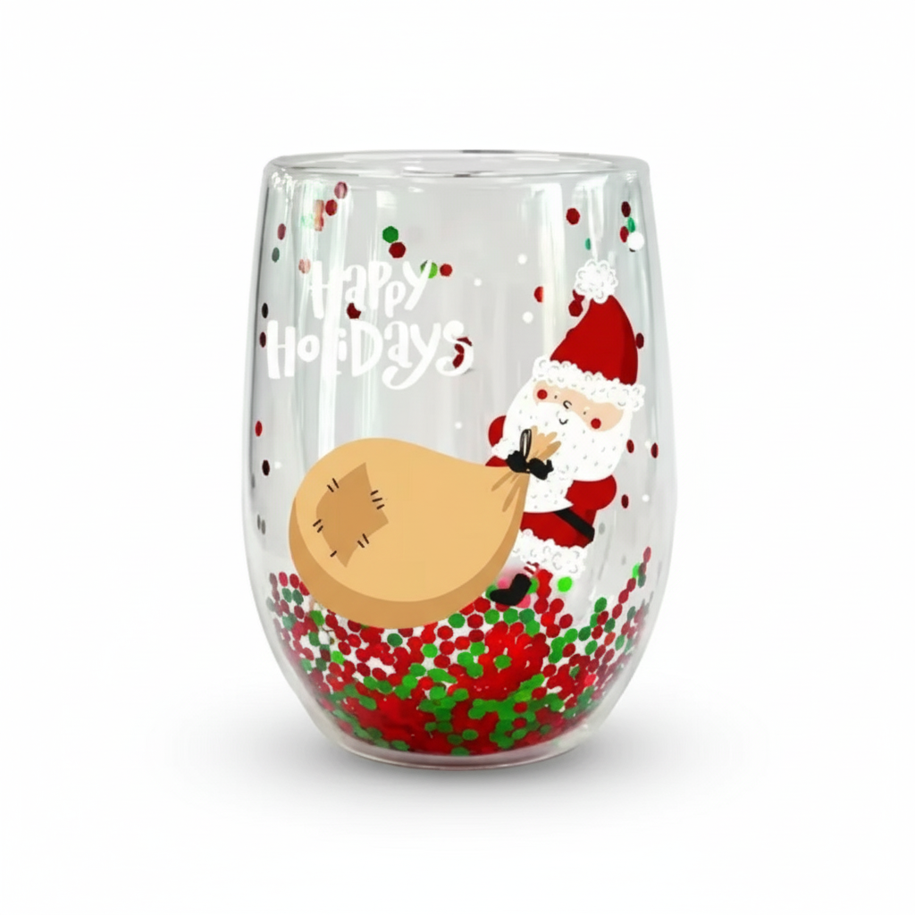 Festive Insulated Glasses Set With Santa Motifs For Christmas