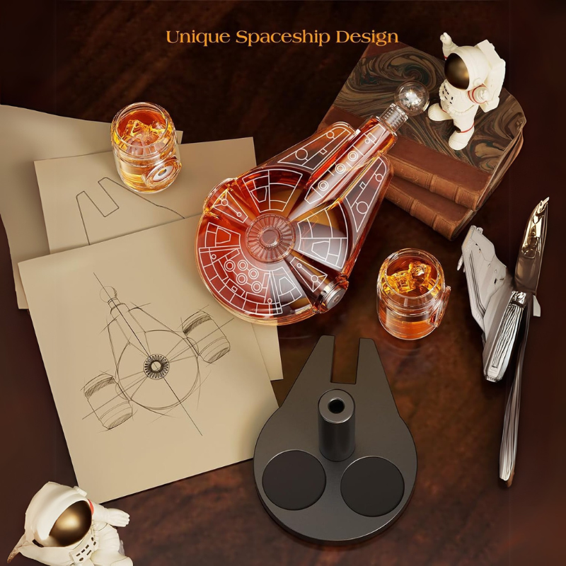 Spaceship Whiskey Decanter Set Galaxy Glasses Barware