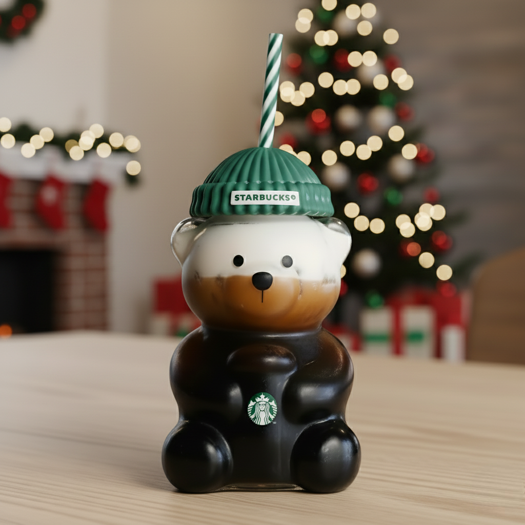 2025 New Bear Straw Cup, Cute Bear Glass Cup With Straw 20oz, Clear Bear Glass Cup with Lid and Straw,Cute Mugs, Coffee Beer Wine Cocktail Drinks