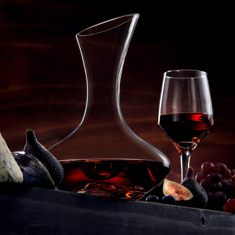 Glass Wine Decanter With Wide Base And Slanted Spout-Wine and Whiskey Decanter