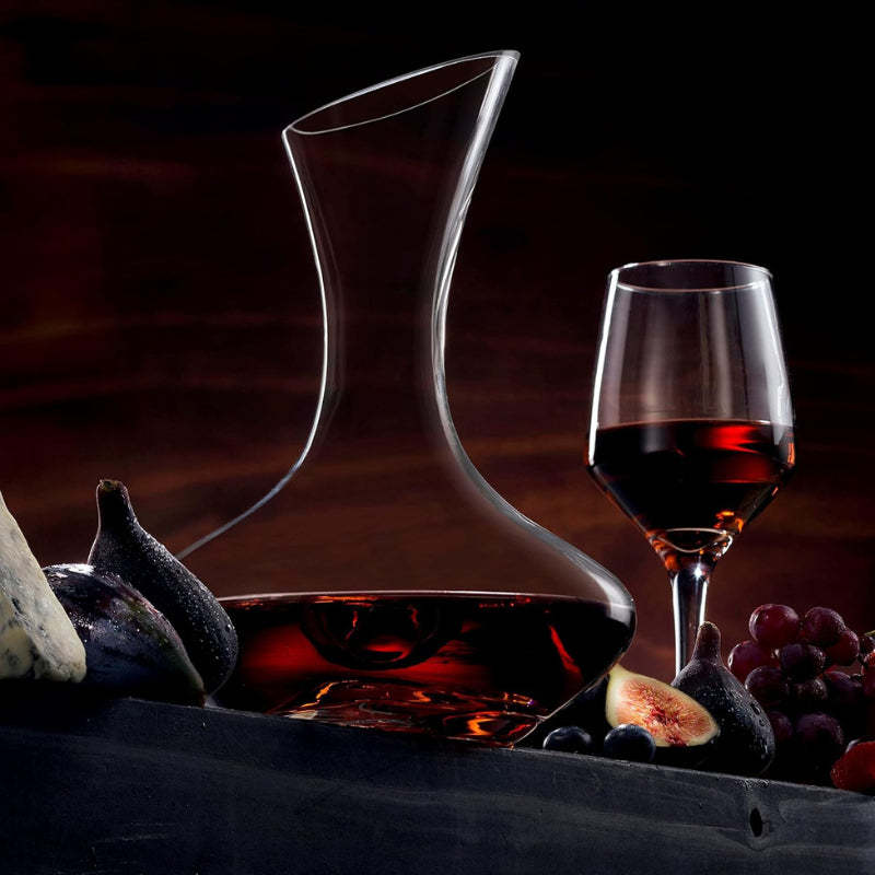 Glass Wine Decanter With Wide Base And Slanted Spout-Wine and Whiskey Decanter