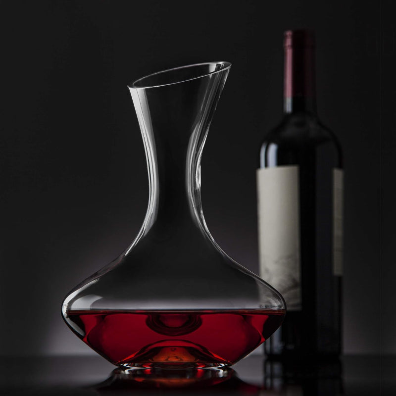 Glass Wine Decanter With Wide Base And Slanted Spout