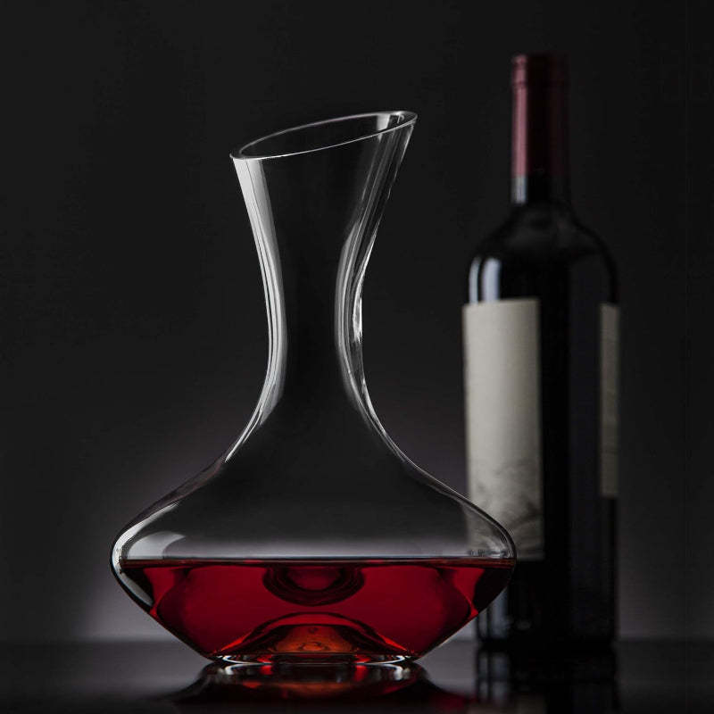 Glass Wine Decanter With Wide Base And Slanted Spout-Wine and Whiskey Decanter