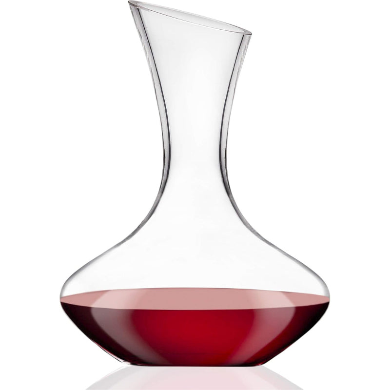 Glass Wine Decanter With Wide Base And Slanted Spout-Wine and Whiskey Decanter
