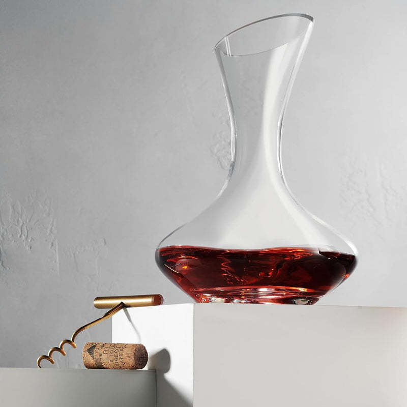 Glass Wine Decanter With Wide Base And Slanted Spout-Wine and Whiskey Decanter
