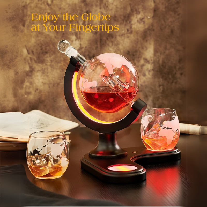 Globe Whiskey Decanter Set Inspired Glasses Barware-Wine and Whiskey Decanter