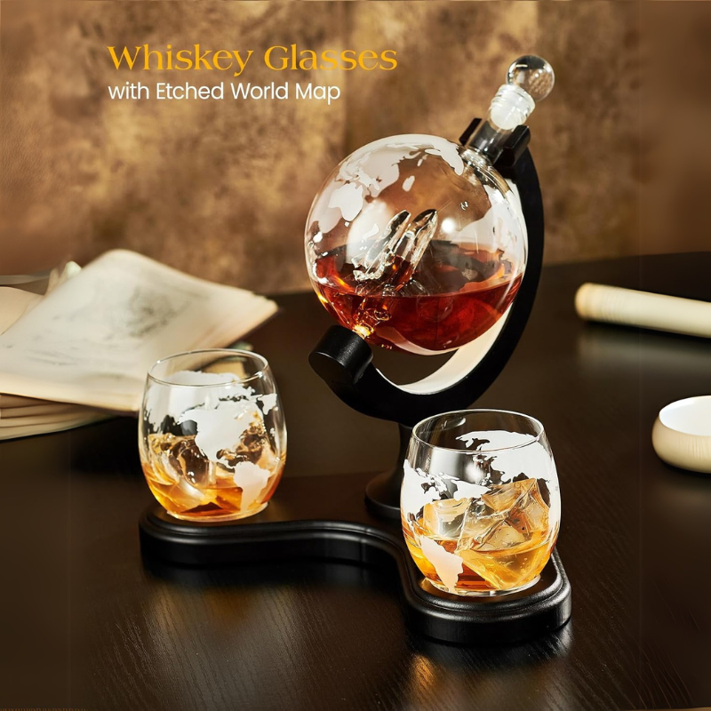 Globe Whiskey Decanter Set Inspired Glasses Barware-Wine and Whiskey Decanter