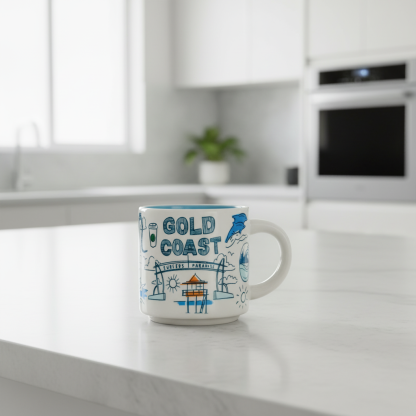 Gold Coast Ceramic Mug With Scenic Landmarks Design