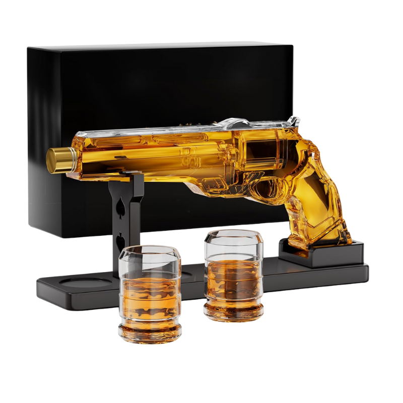 Gun Design Whiskey Decanter Set With Matching Glasses