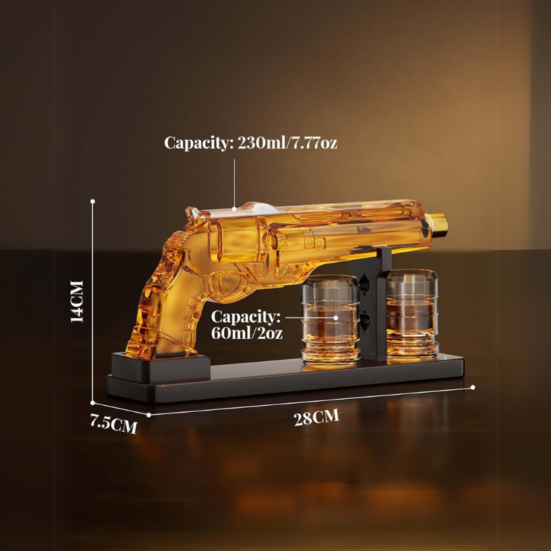 Gun Design Whiskey Decanter Set With Matching Glasses