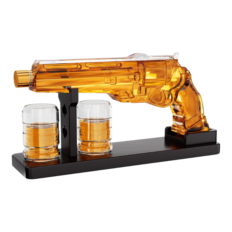 Gun Design Whiskey Decanter Set With Matching Glasses