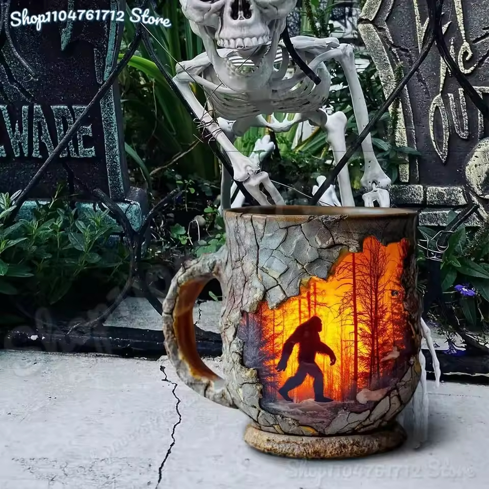 Halloween Gorilla Bigfoot Forest Fire Mug