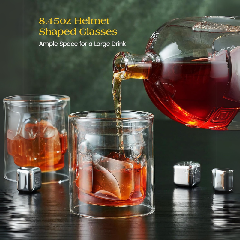 Helmet Whiskey Decanter Set  Inspired Glasses Barware