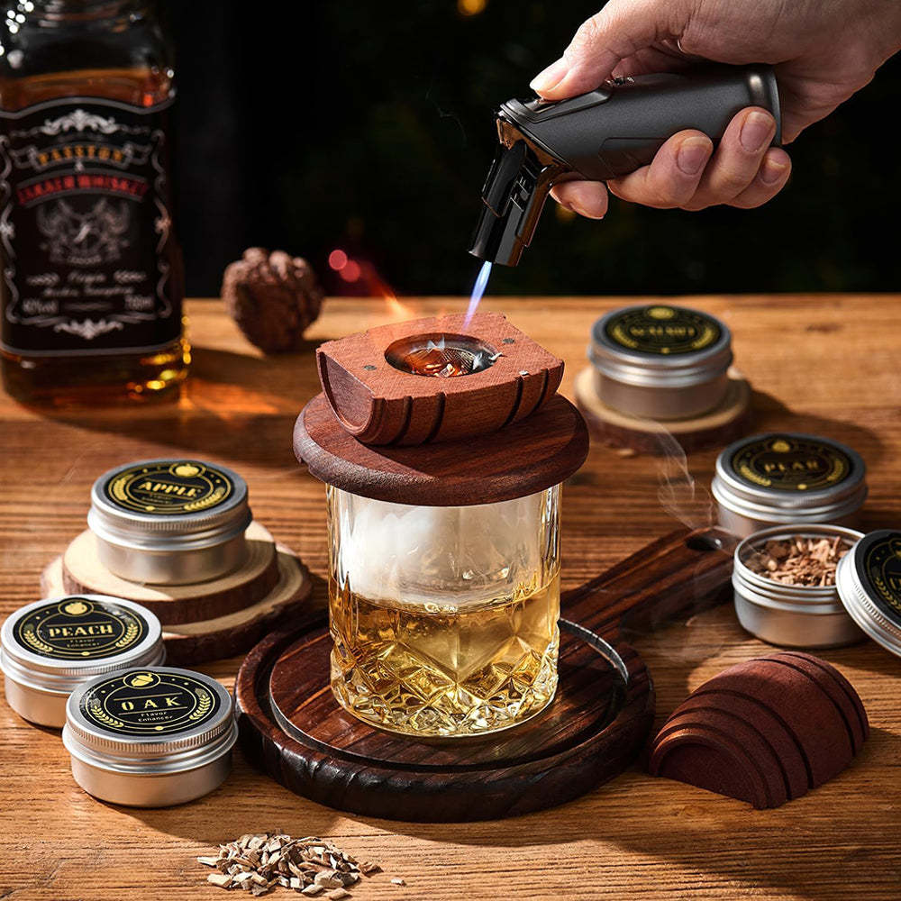 Natural Wood Culinary Kit With Torch-Wine and Whiskey Decanter