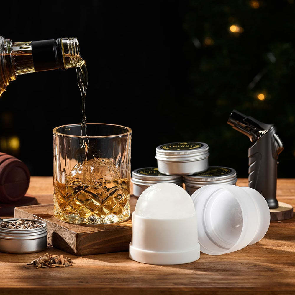 Natural Wood Culinary Kit With Torch-Wine and Whiskey Decanter