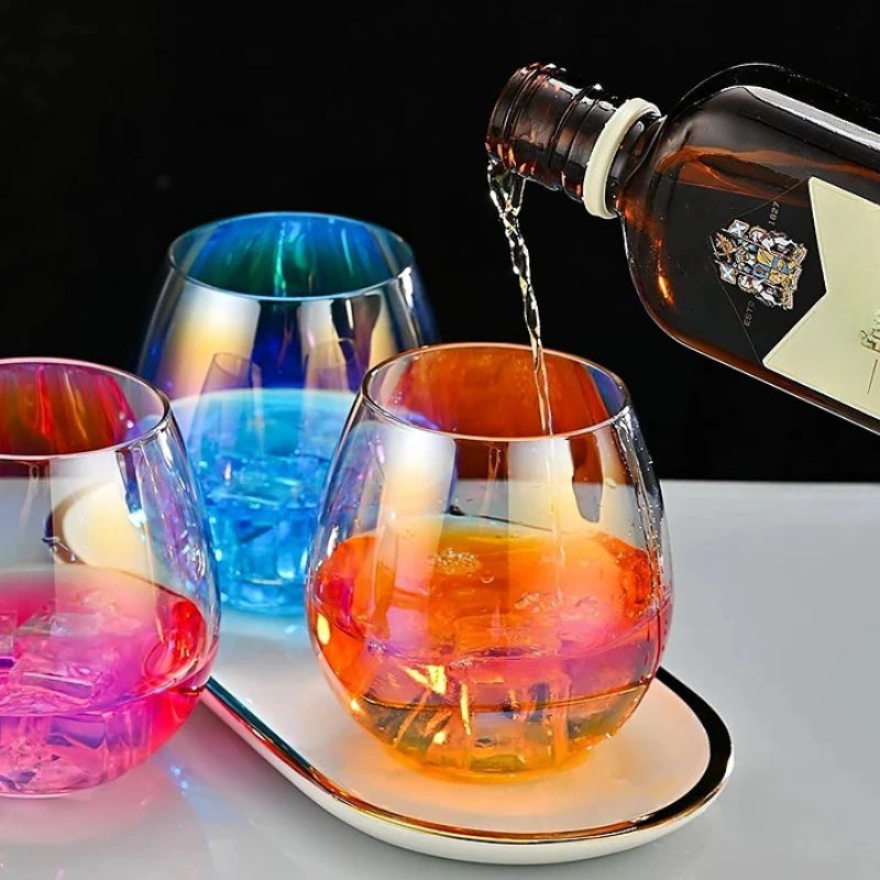 Iridescent Stemless Wine Glasses Elegant Multi Purpose Set-Wine and Whiskey Decanter