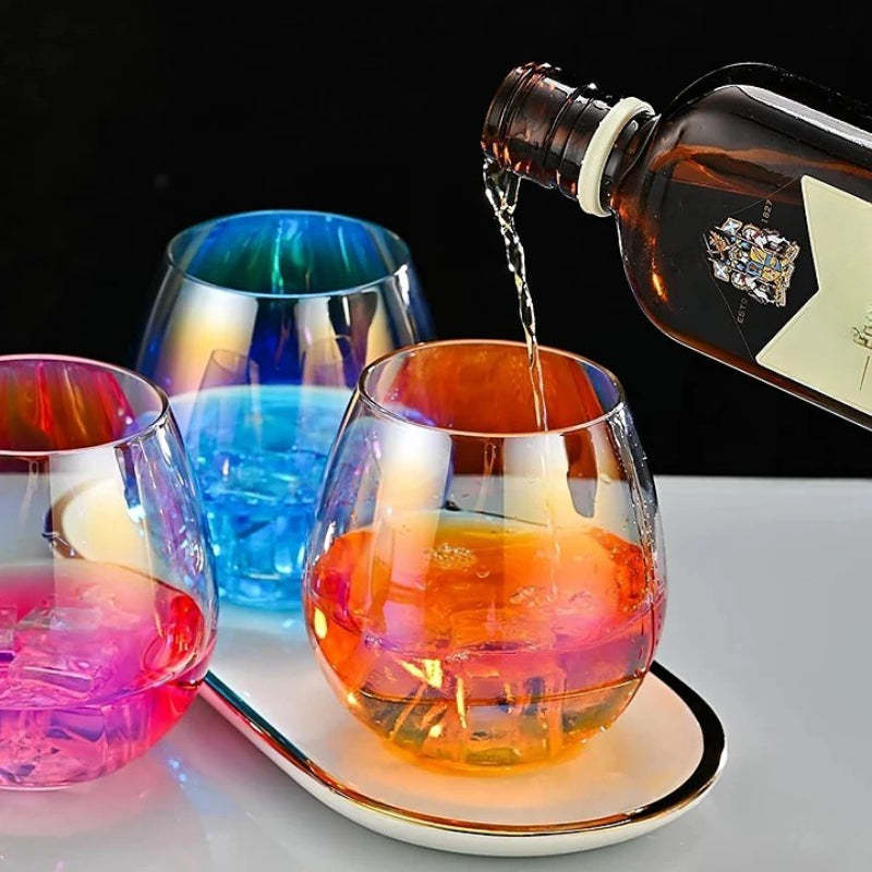 Iridescent Stemless Wine Glasses Elegant Multi Purpose Set-Wine and Whiskey Decanter
