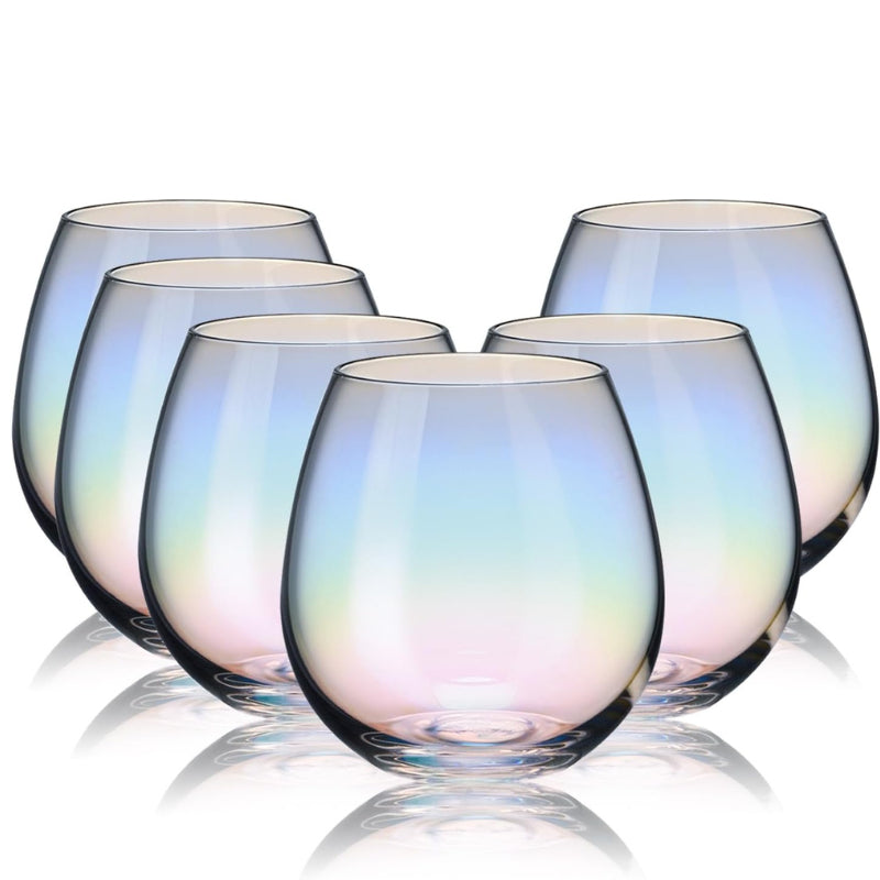 Iridescent Stemless Wine Glasses Elegant Multi Purpose Set-Wine and Whiskey Decanter