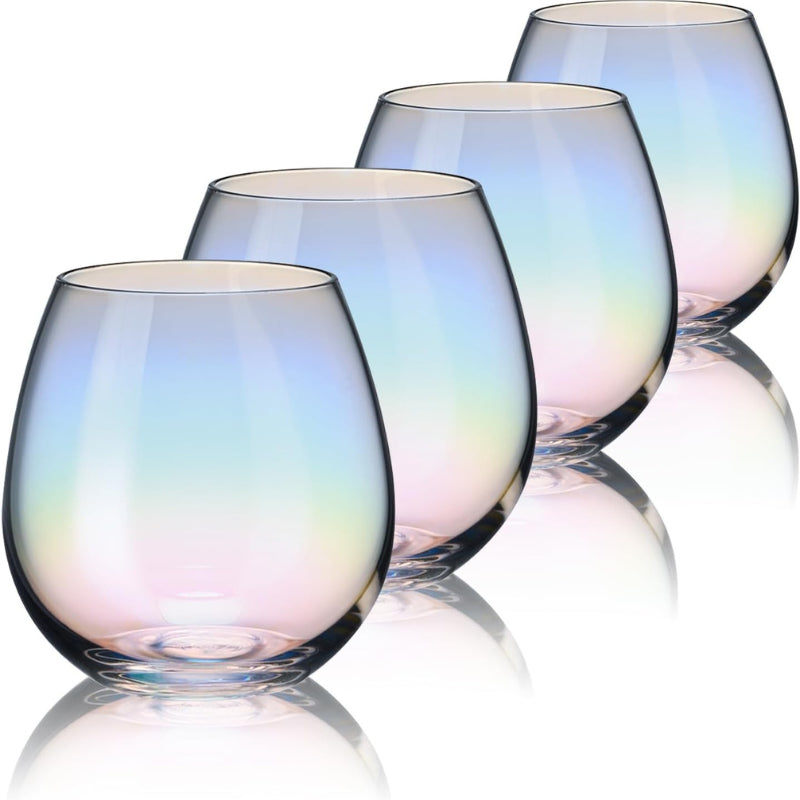 Iridescent Stemless Wine Glasses Elegant Multi Purpose Set-Wine and Whiskey Decanter
