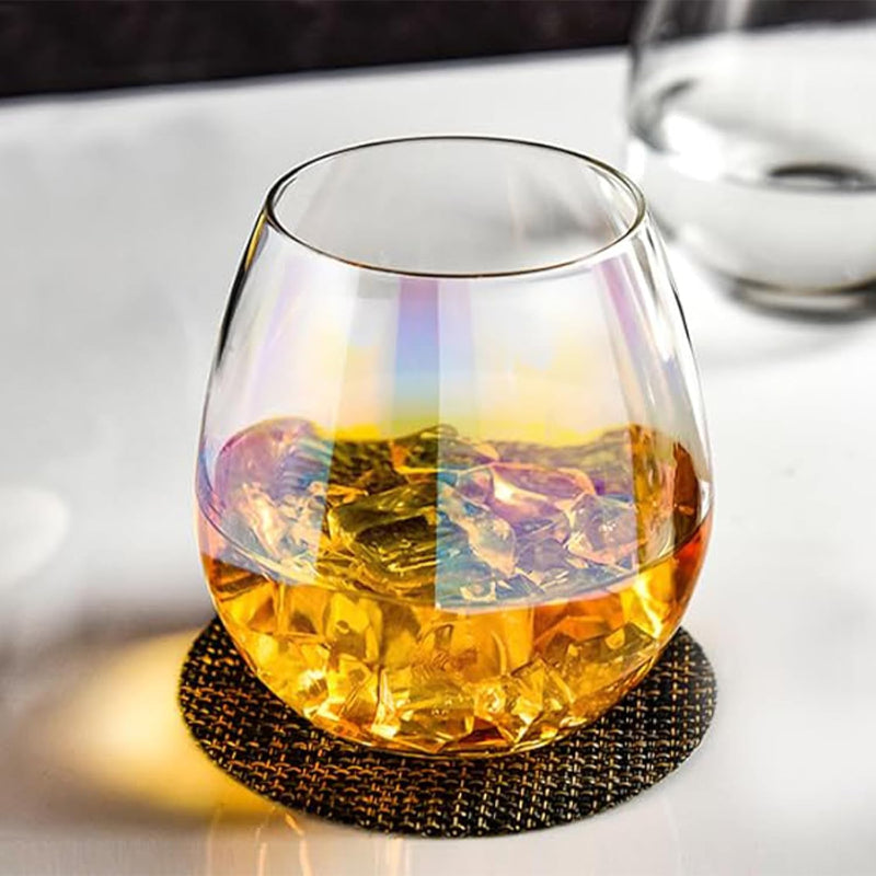 Iridescent Stemless Wine Glasses Elegant Multi Purpose Set-Wine and Whiskey Decanter