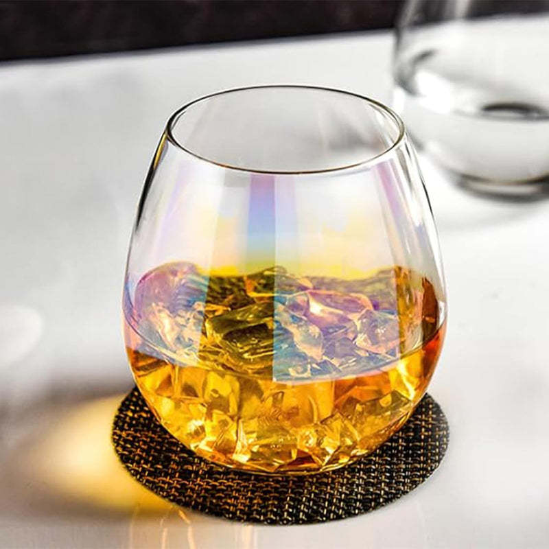 Iridescent Stemless Wine Glasses Elegant Multi Purpose Set-Wine and Whiskey Decanter