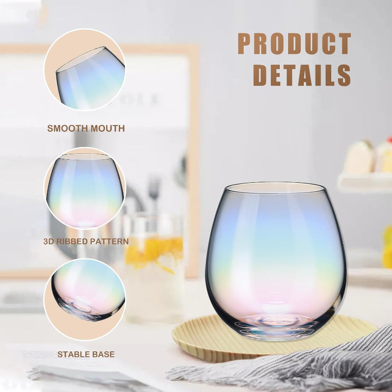 Iridescent Stemless Wine Glasses Elegant Multi Purpose Set-Wine and Whiskey Decanter