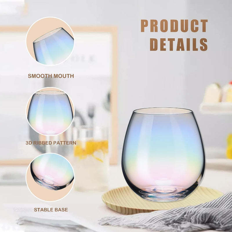 Iridescent Stemless Wine Glasses Elegant Multi Purpose Set-Wine and Whiskey Decanter