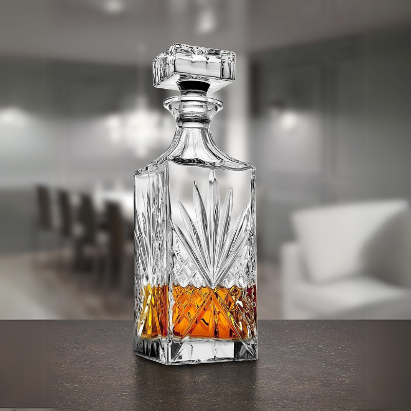 Elegant Irish Leaf Design Glass With Whiskey Decanter Set-Wine and Whiskey Decanter