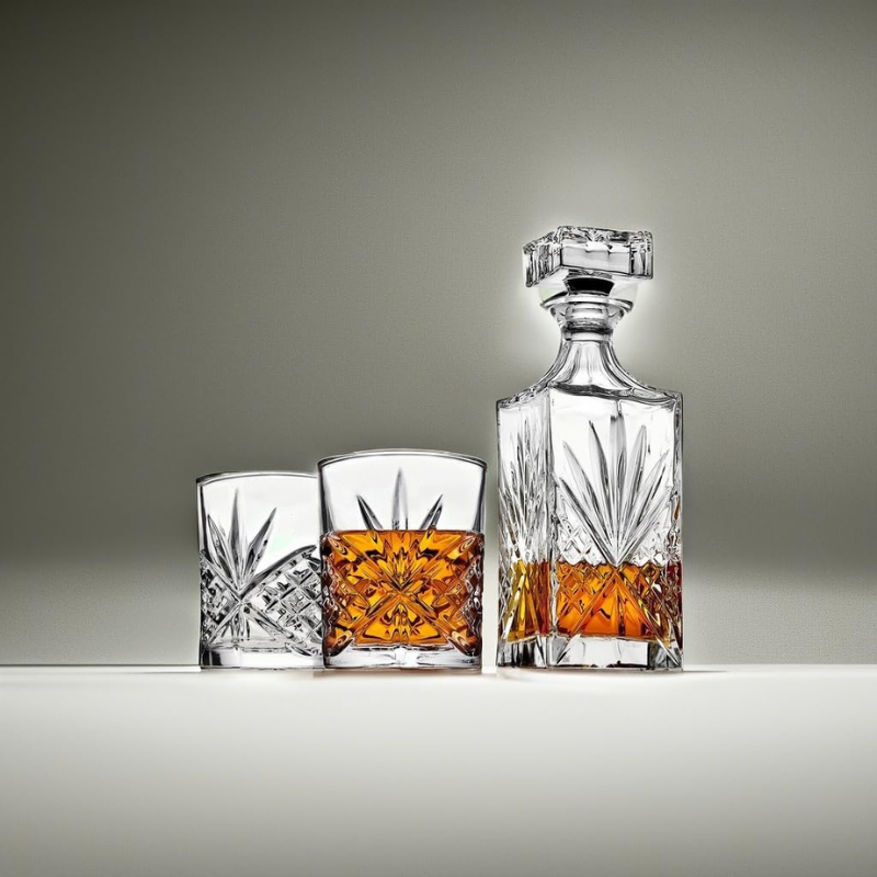 Elegant Irish Leaf Design Glass With Whiskey Decanter Set