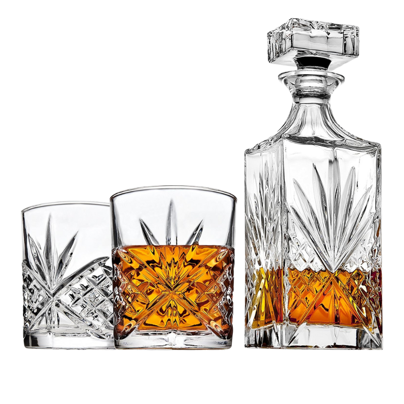 Elegant Irish Leaf Design Glass With Whiskey Decanter Set-Wine and Whiskey Decanter
