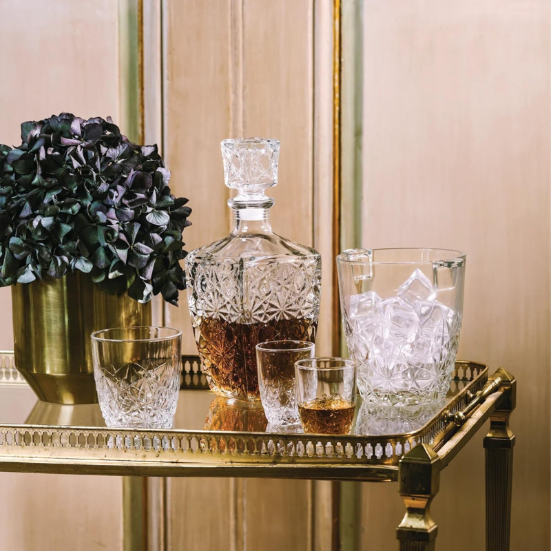 Italian Glass Decanter Style With Geometric Stopper Barware
