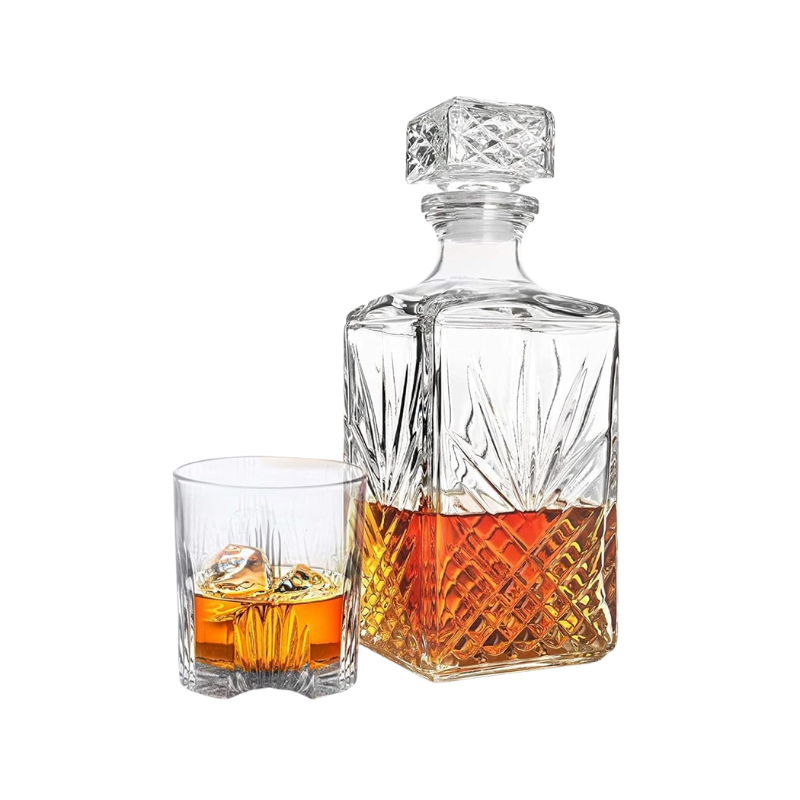 Italian Glass Decanter Style With Geometric Stopper Barware