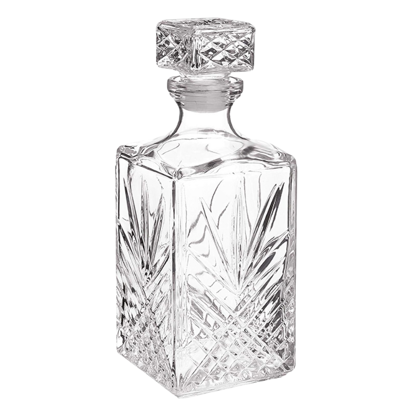 Italian Glass Decanter Style With Geometric Stopper Barware