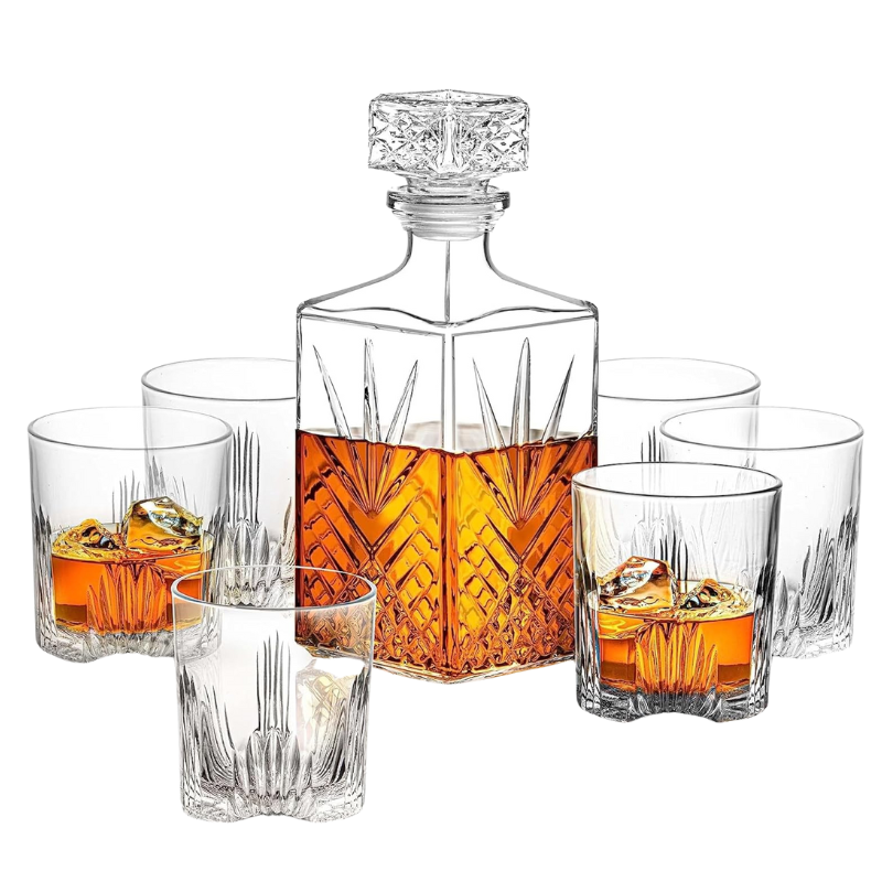 Italian Glass Decanter Style With Geometric Stopper Barware