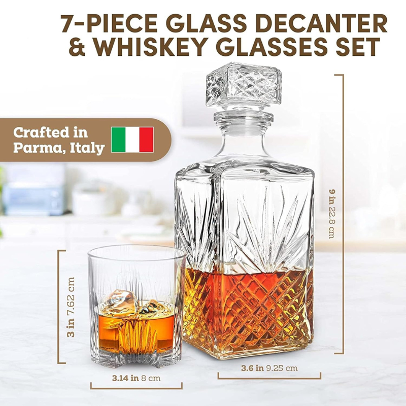 Italian Glass Decanter Style With Geometric Stopper Barware
