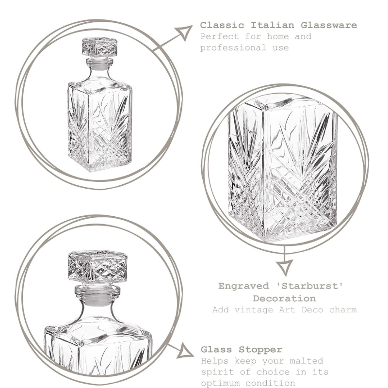Italian Glass Decanter Style With Geometric Stopper Barware