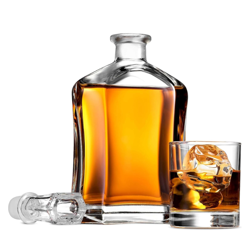 Italian Glass Decanter Style With Geometric Stopper Barware-Wine and Whiskey Decanter